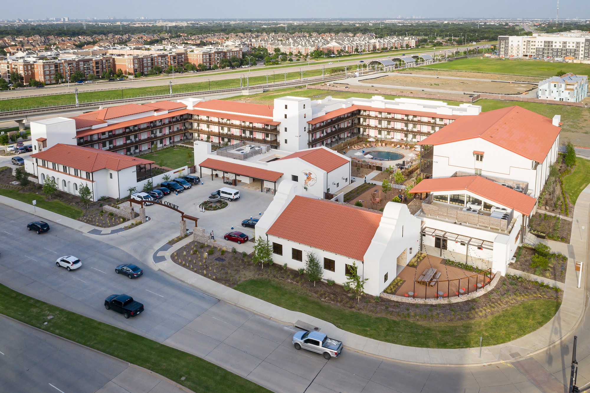 aerial exterior shot of texican court